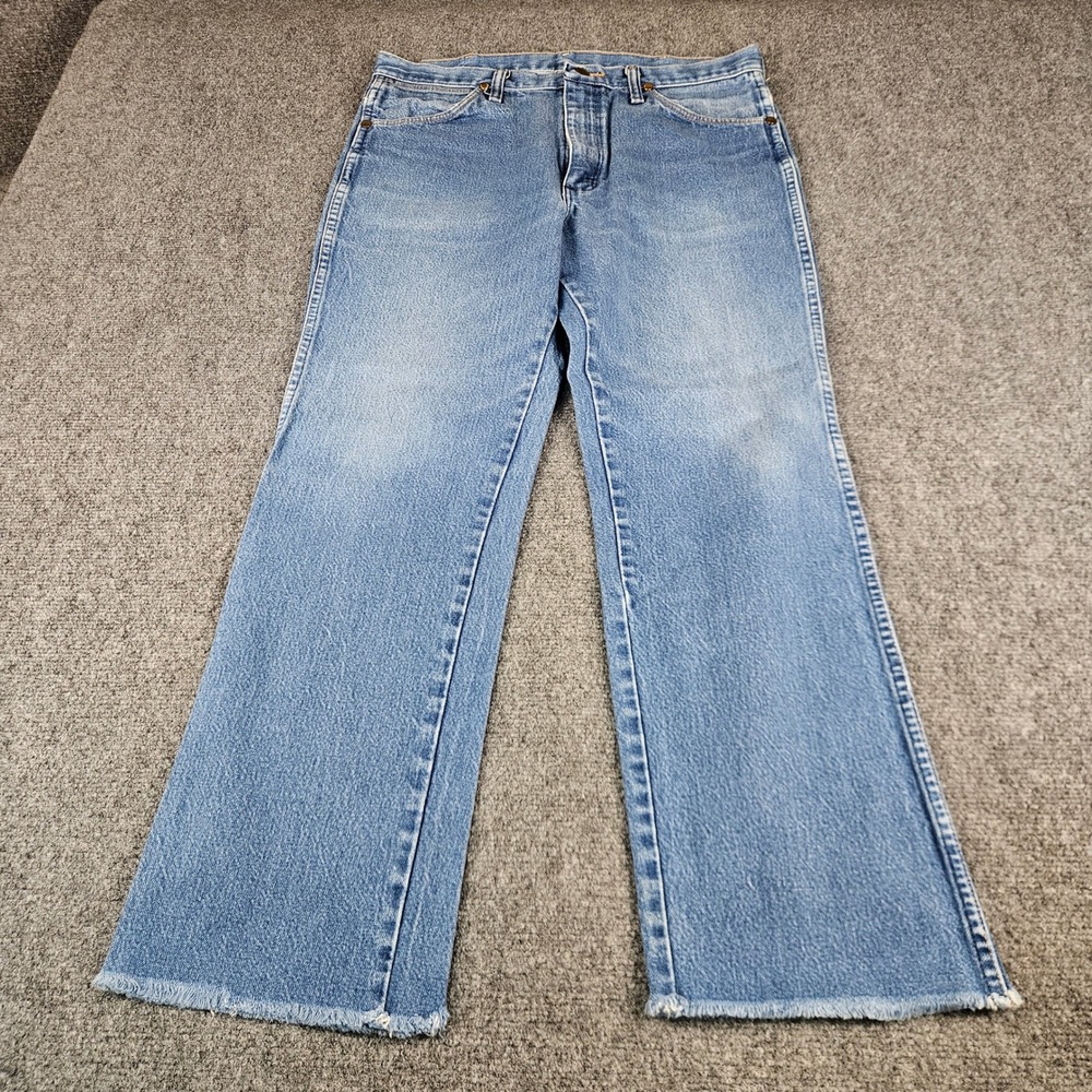 Wrangler 936DEN Slim Fit Cowboy Cut Jeans Light Wash Raw Hem Made in USA 34x30